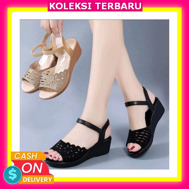 Wedges Sandal Wanita Kelsey Ala Korea Tinggi 6 Cm Kekinian Simple Unik Import Batam Terbaru Wl88-10 
