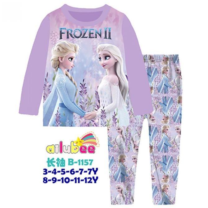 Baju tidur anak karakter frozen anna elsa warna ungu lengan panjang 01