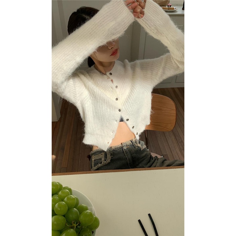 08#Tembakan Nyata Hemat Biaya Mantel Sweter Kecil dengan Kancing Kerah Bulat