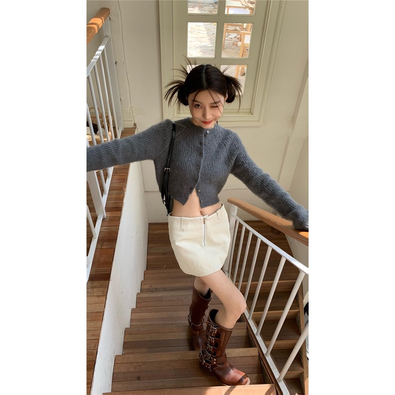 08#Tembakan Nyata Hemat Biaya Mantel Sweter Kecil dengan Kancing Kerah Bulat