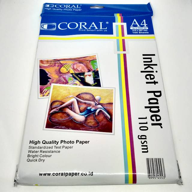 

Isi 100/Pack Kertas Inkjet Coral 110 A4