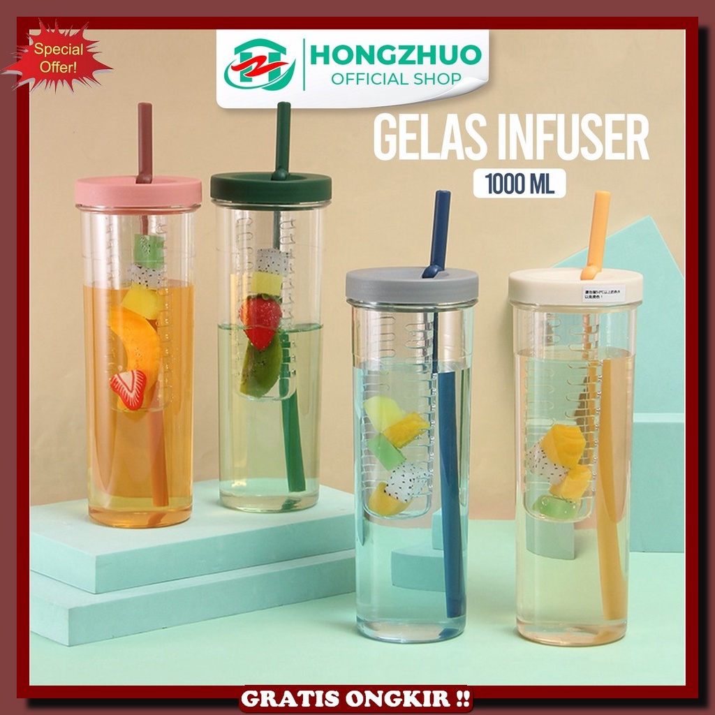 Typo Tumbler 1L Drink It Up Bottle Hongzhuo Botol Minum Transparan Infused Water Botol Minum Sedotan