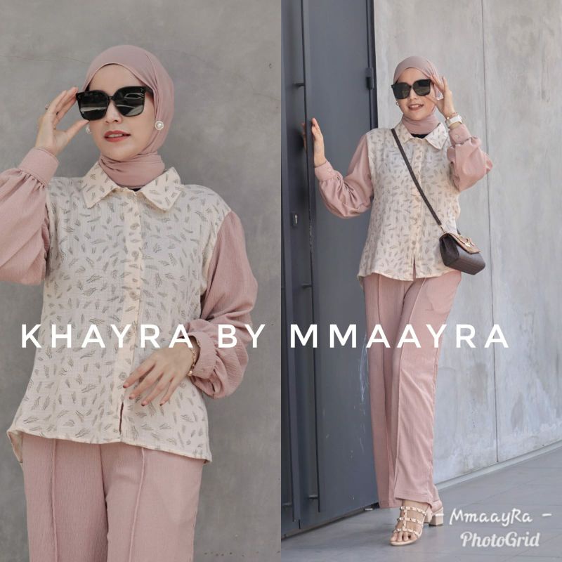 khayra by mmaayra setelan atasan dan celana katun foam yora crinkle daily casual ootd hijab baju san