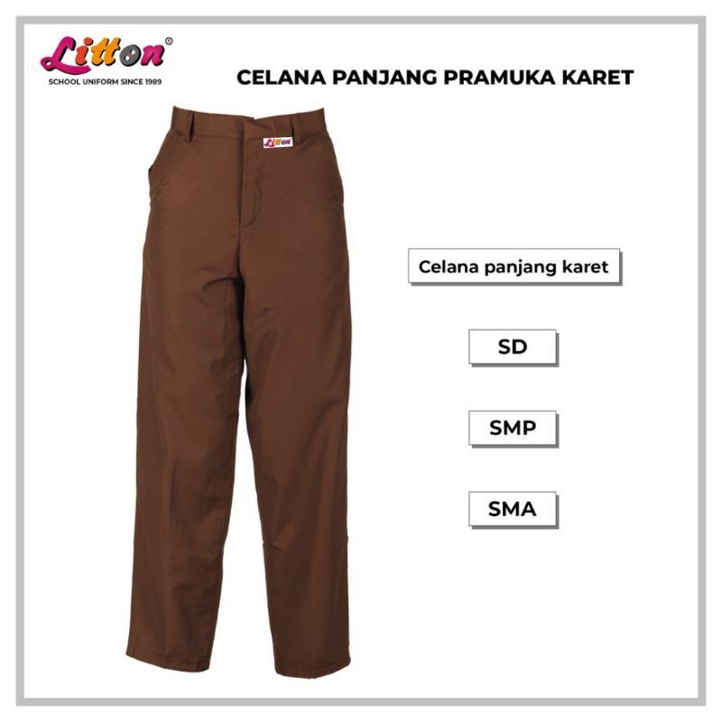 LITTON Celana Panjang Pramuka SD Pinggang Karet Coklat /  Seragam Sekolah Pramuka