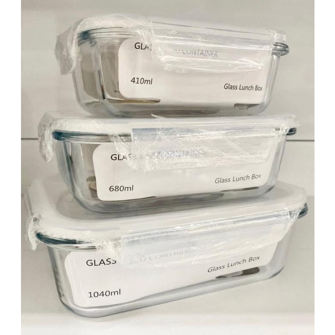 GLASSLOCK LUNCH SET/TEMPAT MAKAN WADAH KACA/FOOD STORAGE CONTAINER3in1