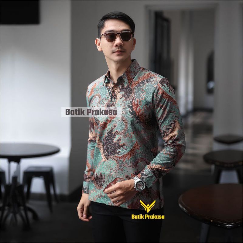 Kemeja Batik Pria Modern Lengan Panjang Casual Modis Slim Fit Trendy Masa Kini OL 162