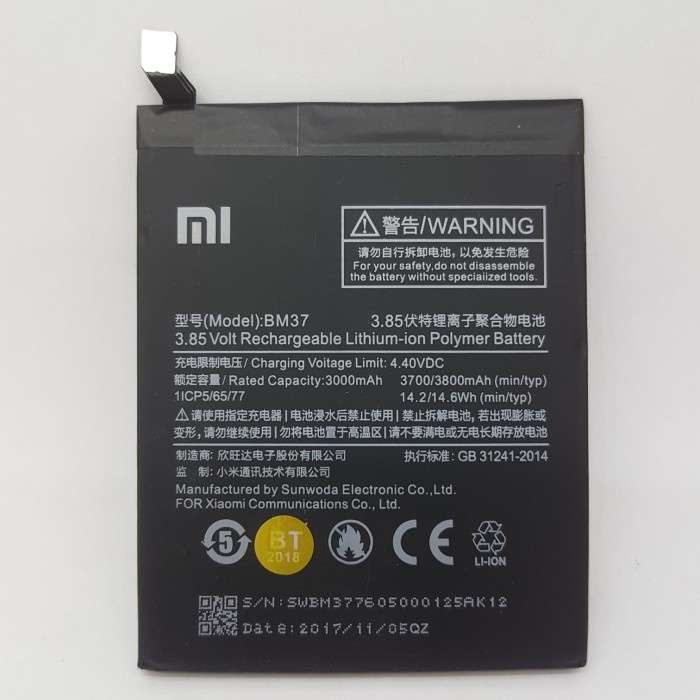 BATERAI / BATTERY / BATRE XIAOMI BM37 / XIAOMI MI 5S PLUS / MI 5S PLUS
