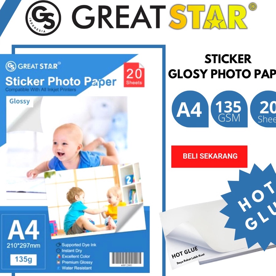 

DISKON!!!!!!!✅ STICKER KERTAS PHOTO GLOSY 135 GREAT STAR NEW !!! (HOT GLUE)