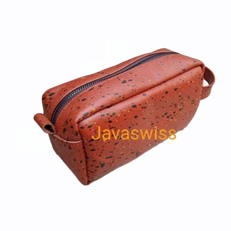 LAI248 tas tangan wanita kulit asli tas make up leather clutch motif macan tutul +