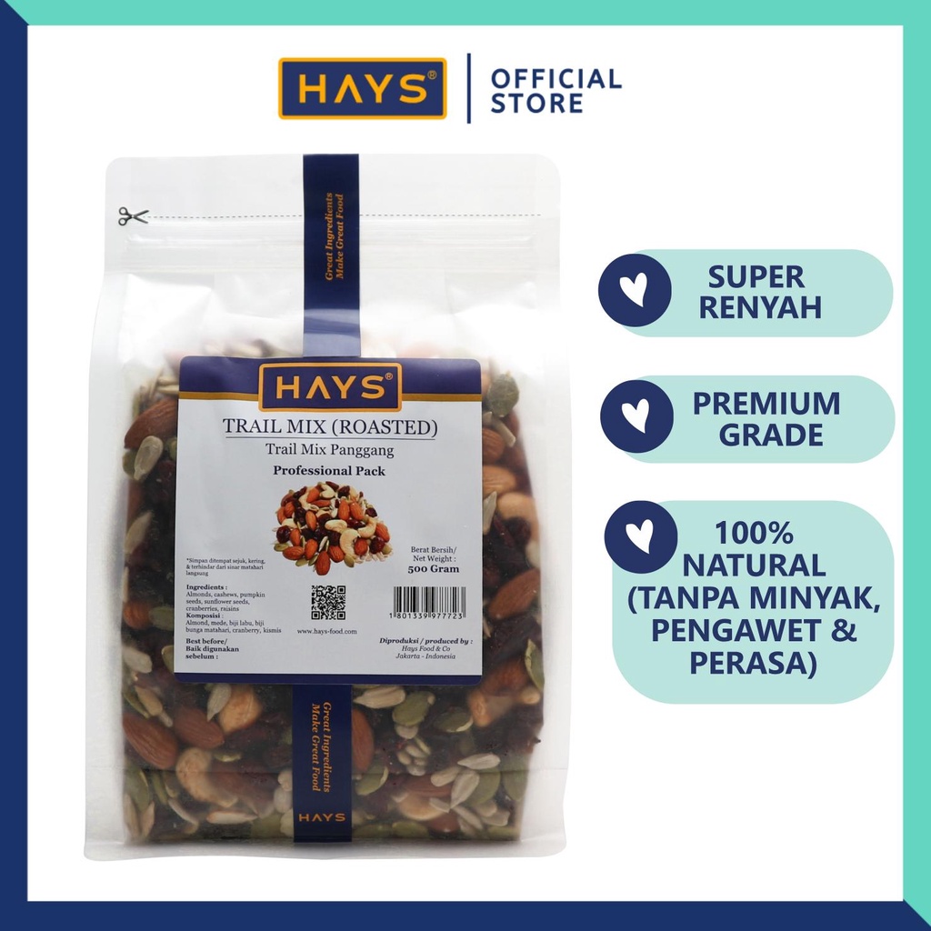

TRAIL MIX (Roasted) 500 GRAM Almond Mede Cranberry Raisin Pumpkin Sunflower / Campuran Kacang Panggang Almond Mete Cranberry Kismis Pumpkin Biji Bunga Matahari (kuaci kwaci) HAYS Best Seller