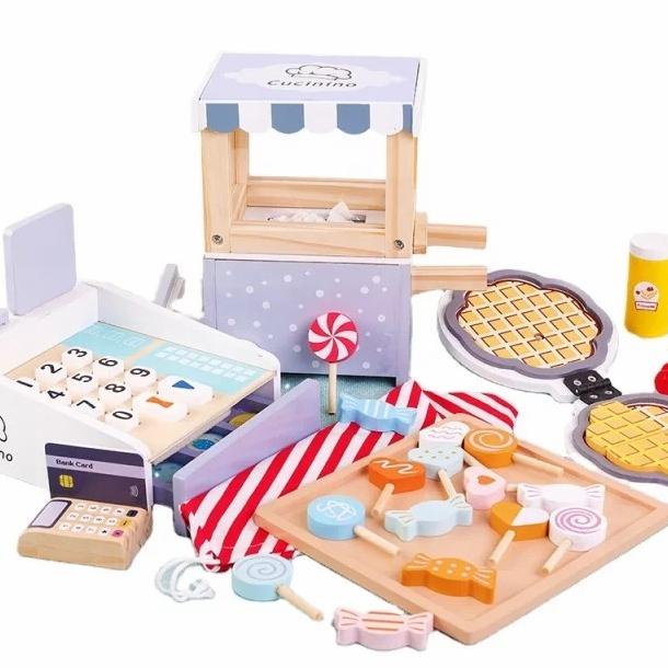 FLASH SALE WOODEN POPCORN MAKER TOYS, MAINAN KAYU GEROBAK POPCORN, POPCORN CART TERLARIS