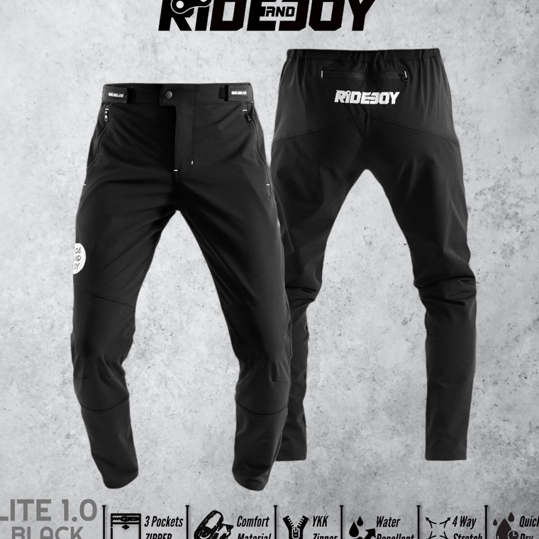 Ready.. LITE 1.0 BLACK - celana sepeda panjang pria wanita stretch RIDE AND JOY long pants bawahan o