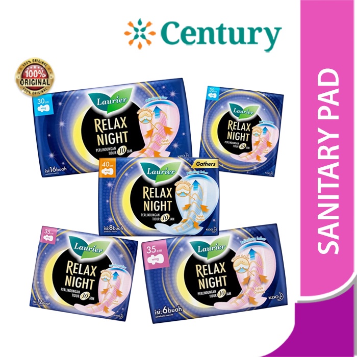 Laurier Relax Night Wing Pembalut Wanita / Laurier Relax Night With Gathers / Sanitary Pad