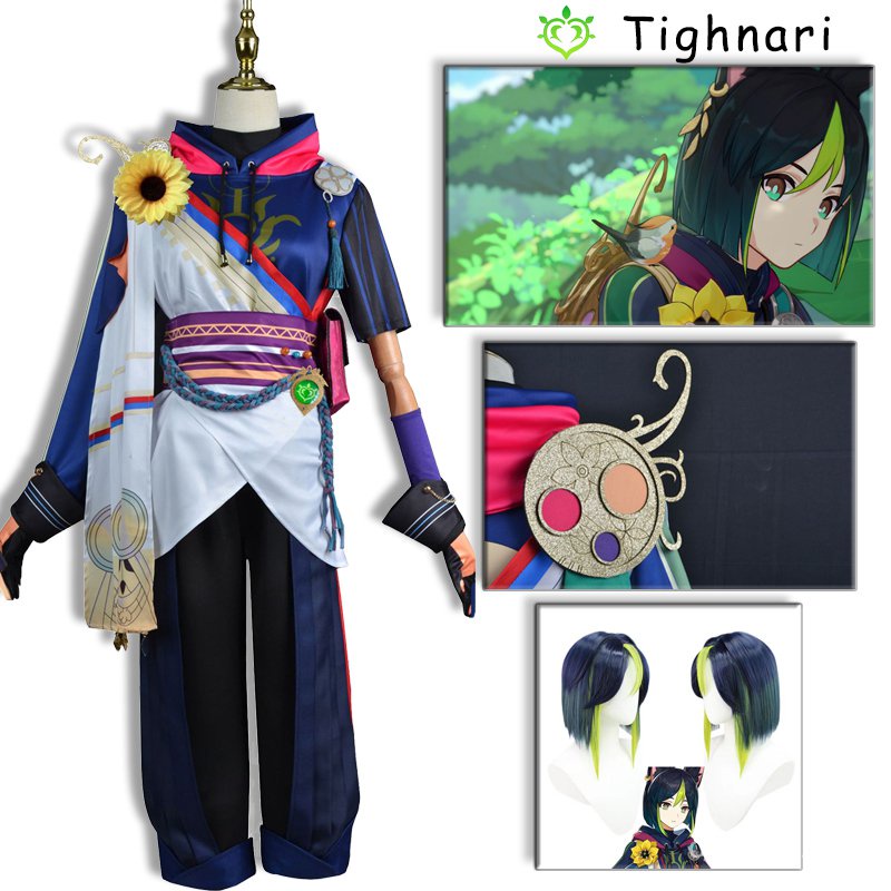 Genshin Impact Tighnari Cosplay Costume Halloween Party Uniform Wig Tighnari Tail Costumes with Ears