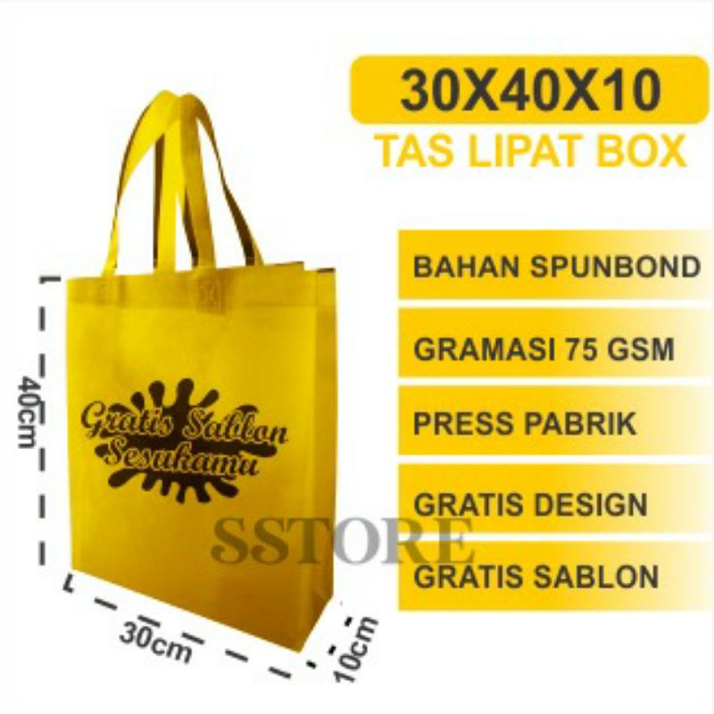 

paket tas spunbond boxbag ukuran 30x40 50 pics - spunbond boxbag - tas spunbond custom soablon