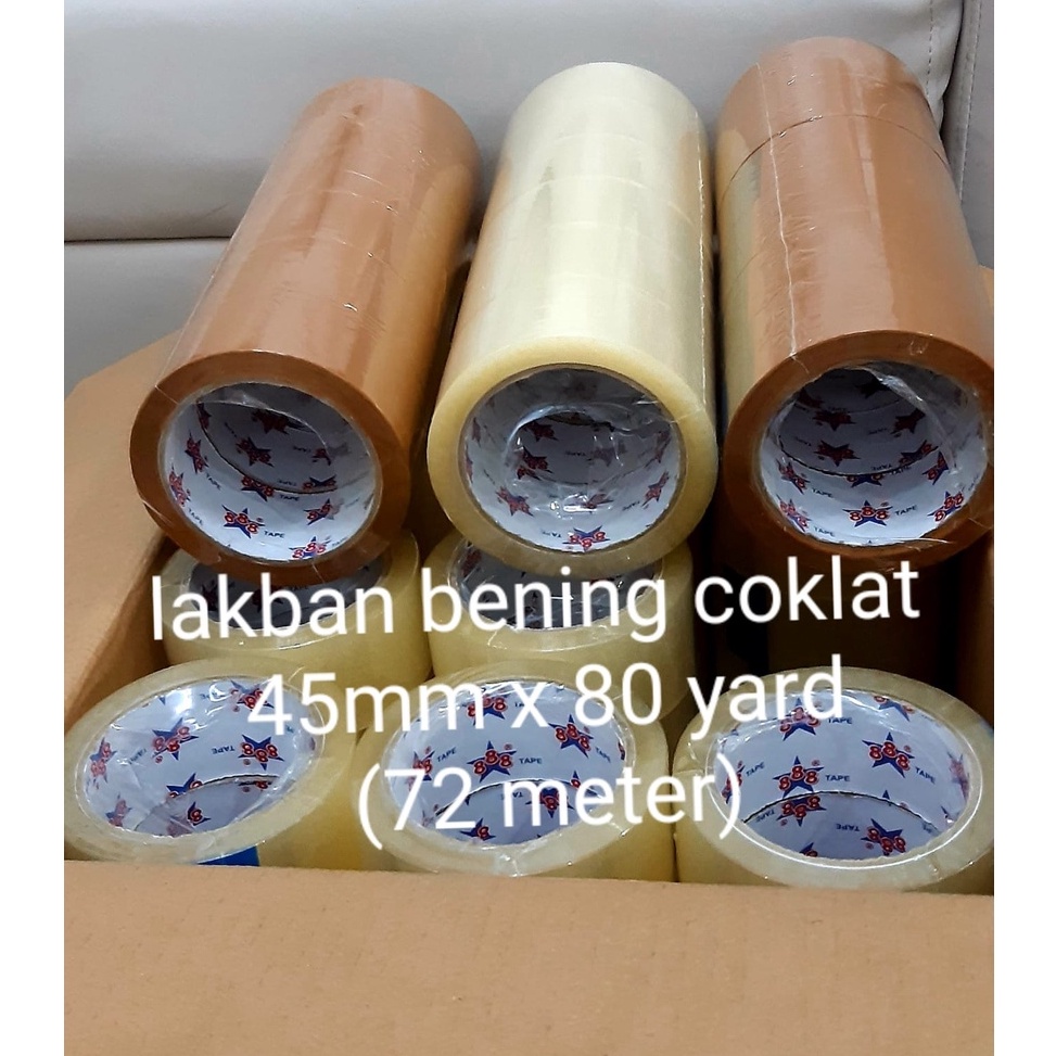 

Big sale LAKBAN BENING DAN COKLAT NAWA TAPE/OCIN TAPE 45 MM X 80 YARD HARGA 6 PCS 95