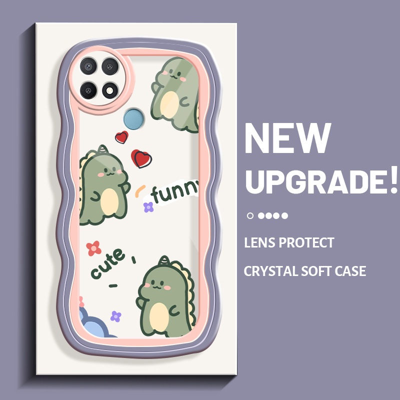 Casing Ponsel untuk OPPO A15 A15s A35 4G Case ponsel bening lucu pola dinosaurus HP kecil kreatif ba