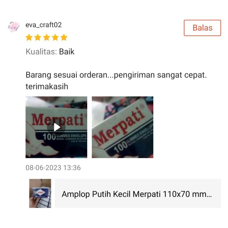 Amplop Putih Kecil Merpati 110x70 mm model Diamond