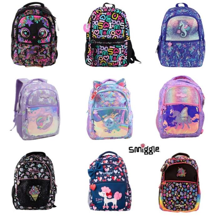Smiggle Backpack Unicorn cat Mermaid Tas sekolah anak replica purple