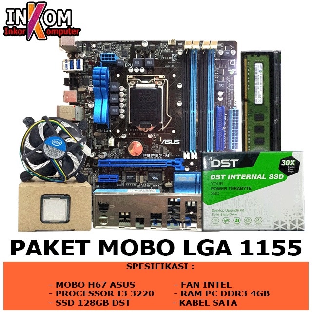 Paket Mobo Onboard H67 LGA 1155 DDR3 Plus Ram Processor i3 3220 i5 3470 Fan