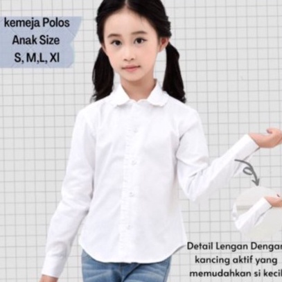(Q✓5V♥) Atasan Anak Perempuan Kemeja Putih Polos Katun Usia 7-13 tahun / Baju Putih Lengan Panjang A