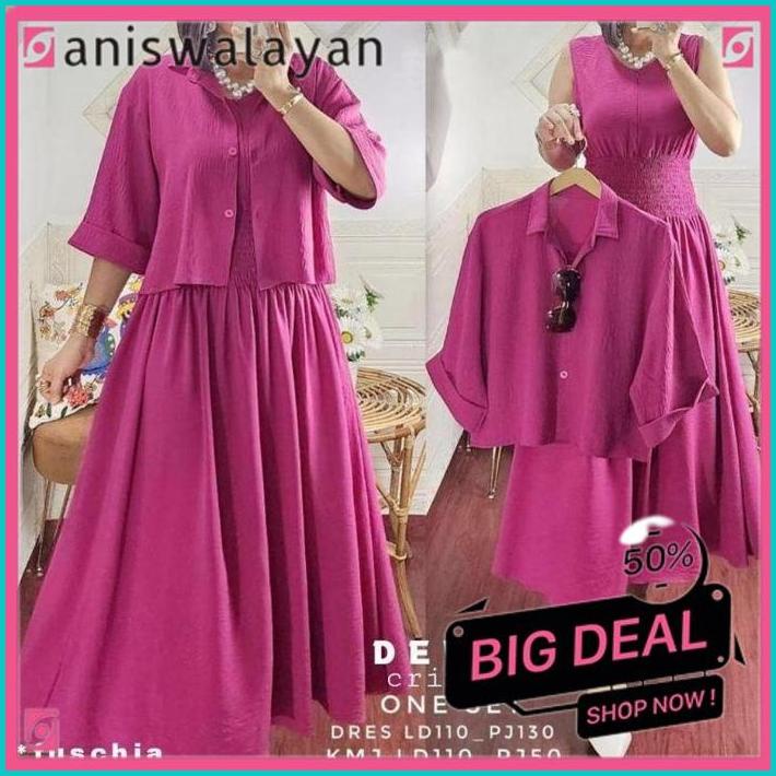 DISKON DEWIE ONE SET DRESS MAXY WANITA REMAJA CRINGKLE POLOS BASIC  FIT TO XL OOTD CASUAL DAILY KORE