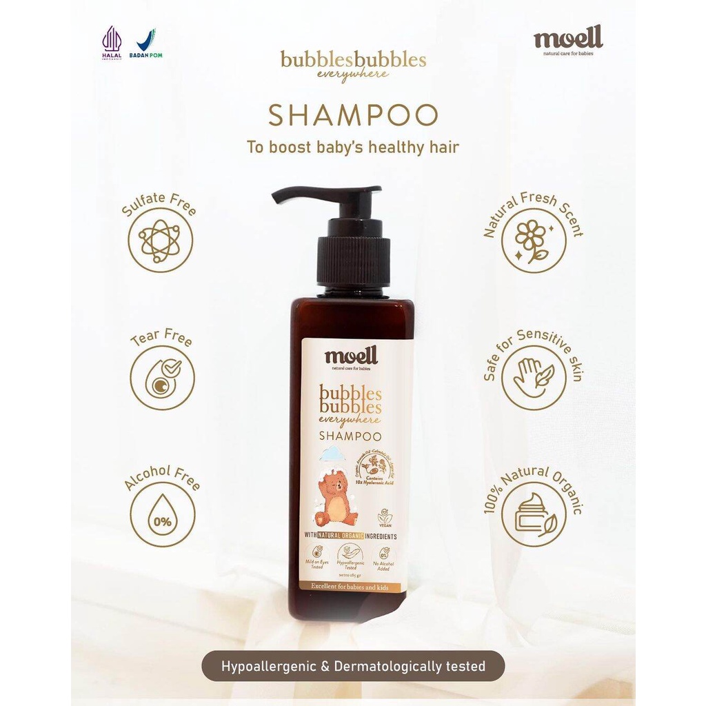 Moell Sampo Bayi 185ml Bubbles Everywhere Shampoo SLS Free Natural Organic