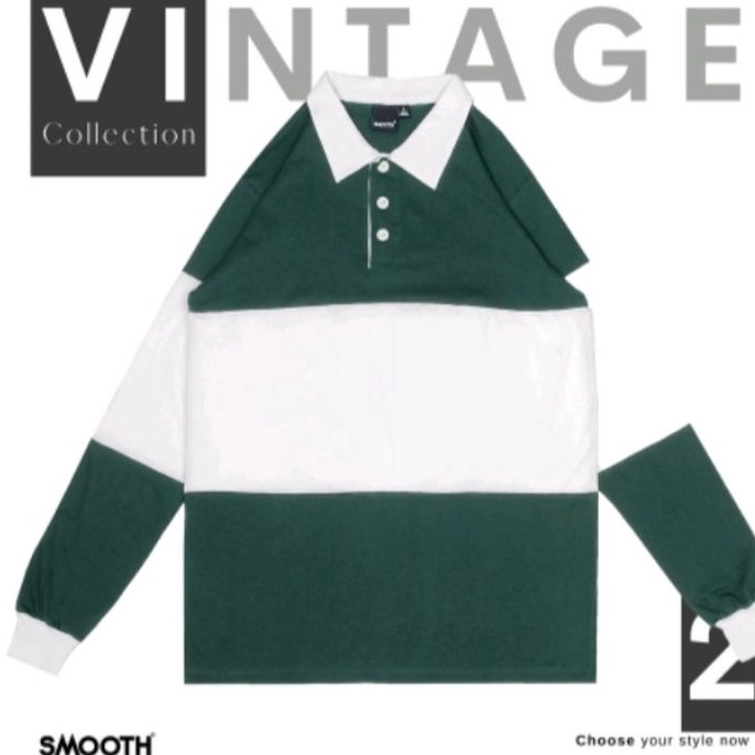 SMOOTH BASIC Vintage Rugby polo shirt oversize pria wanita