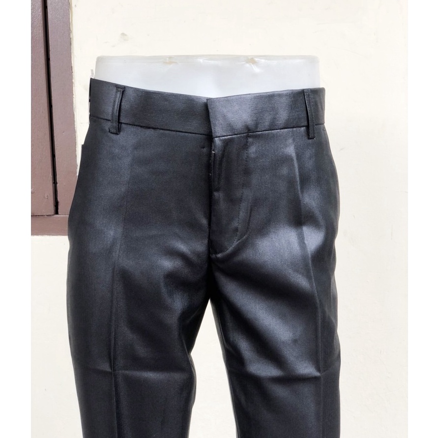 Star Seller,, celana bahan dasar mengkilap slimfit pria / celana formal metalik pria slimfit