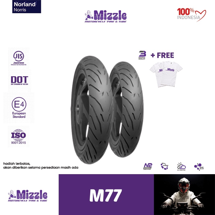Paket Ban Matic Tubeless Mizzle M77 80/80-14 & 90/80-14 Free Pentil
