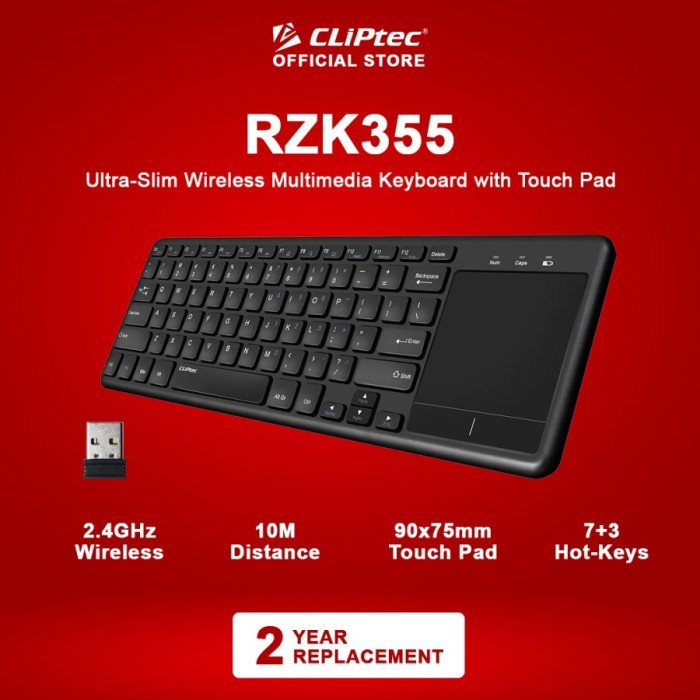 Keyboard Wireless Ultra Slim with Touch pad CLIPtec RZK355