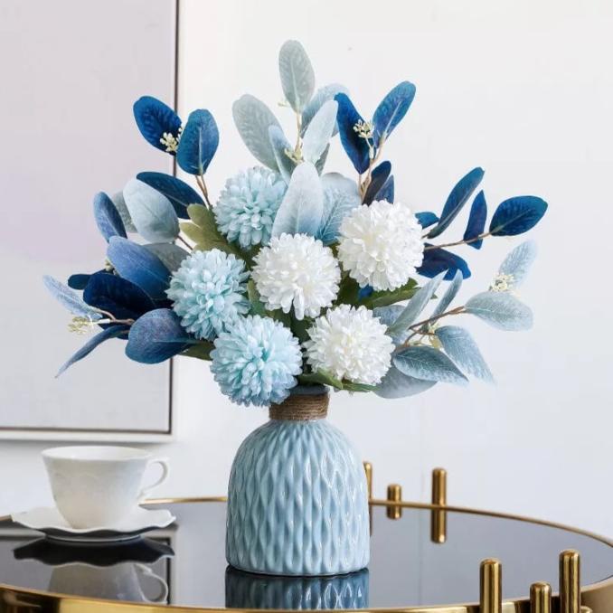 Buket Bunga Sutra Dandelion Hydrangea Artificial Paket Vas 1 Set