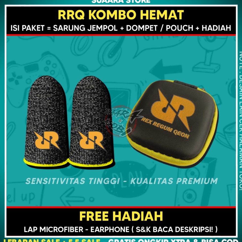 Spesial Ramadhan SARUNG JEMPOL RRQ - SARUNG JARI TANGAN GAMER GAMING RRQ MURAH SEPASANG ISI 2 PCS GA