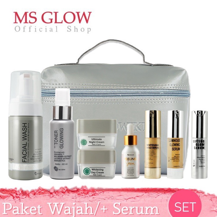 1.1 Flash Sale MS GLOW All Produk Paket Wajah Free Pouch Kosmetik/BB/Ecer Whitening Night Cream/Lumi