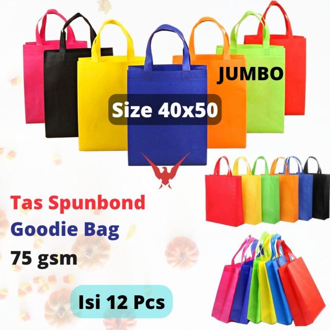 

Tas Spunbond Jumbo Goodie Bag Polos Ukuran 40x50 cm isi 12pcs