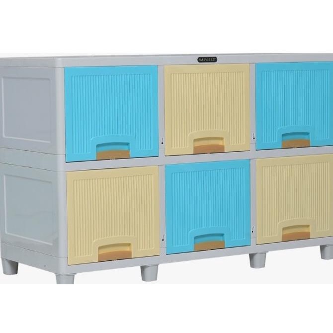 Napolly Lemari Plastik Flip Pintu Sliding Triple 6 Pintu Susun 2