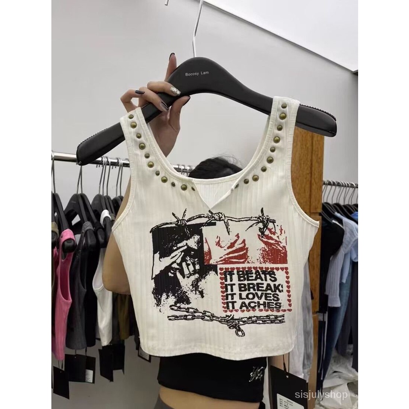 [✅BISA COD] #Sisjuly# Atasan Y2K Wanita / Kamisol Pendek Motif Vintage Amerika untuk Wanita