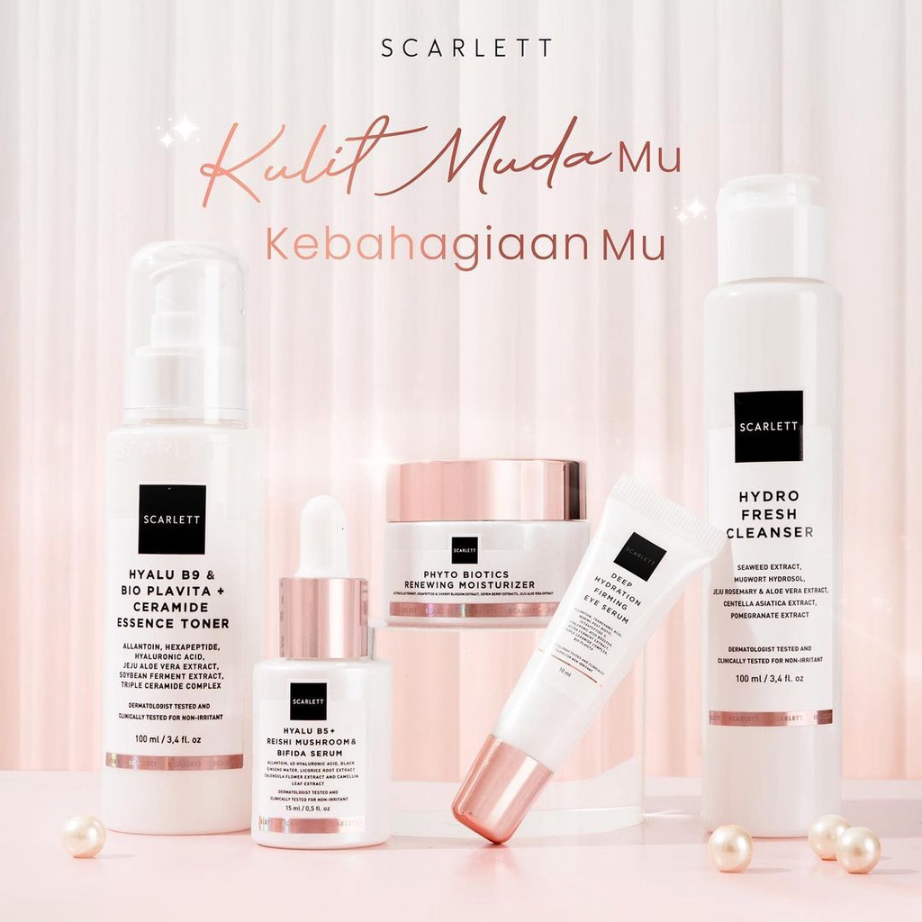 SCARLETT WHITENING Age Delay Anti Aging Series (Hydro Fresh Cleanser | Serum | Ceramide Essence Toner | Renewing Moisturizer | Eye Serum)