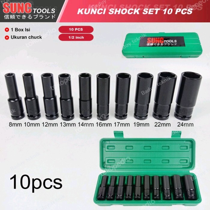 Mata Socket Impact Cordless Panjang set 10Pcs Drive 1/2" Kunci sok set