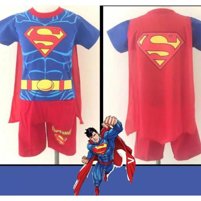 LARISS Baju anak setelan superman sayap lengan pendek / BAJU ANAK SUPERMAN PENDEK SAYAP semangks