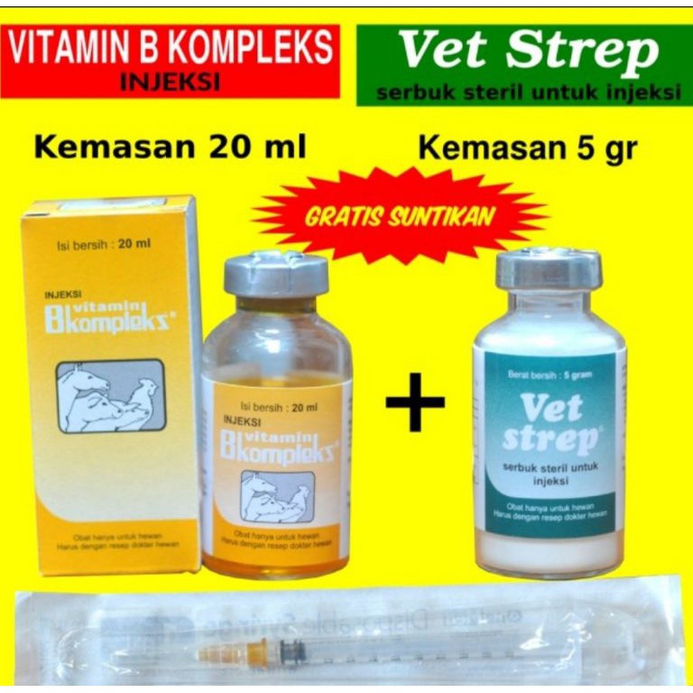 (C6S) vet strep 5gram + b kompleks 20ml bns suntik obat vitamin ayam burung merpati snot pilek ngoro