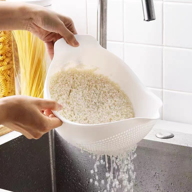 TERMURAH|| Rice Cleaning Vegetables Basket / Baskom Saringan Cuci Beras Sayuran Buah Putih H400