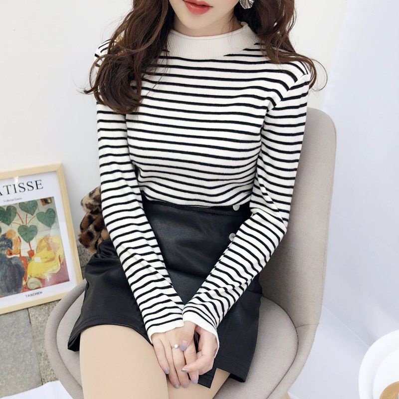 Inner Rajut Turtleneck lengan panjang / atasan rajut wanita korea salur