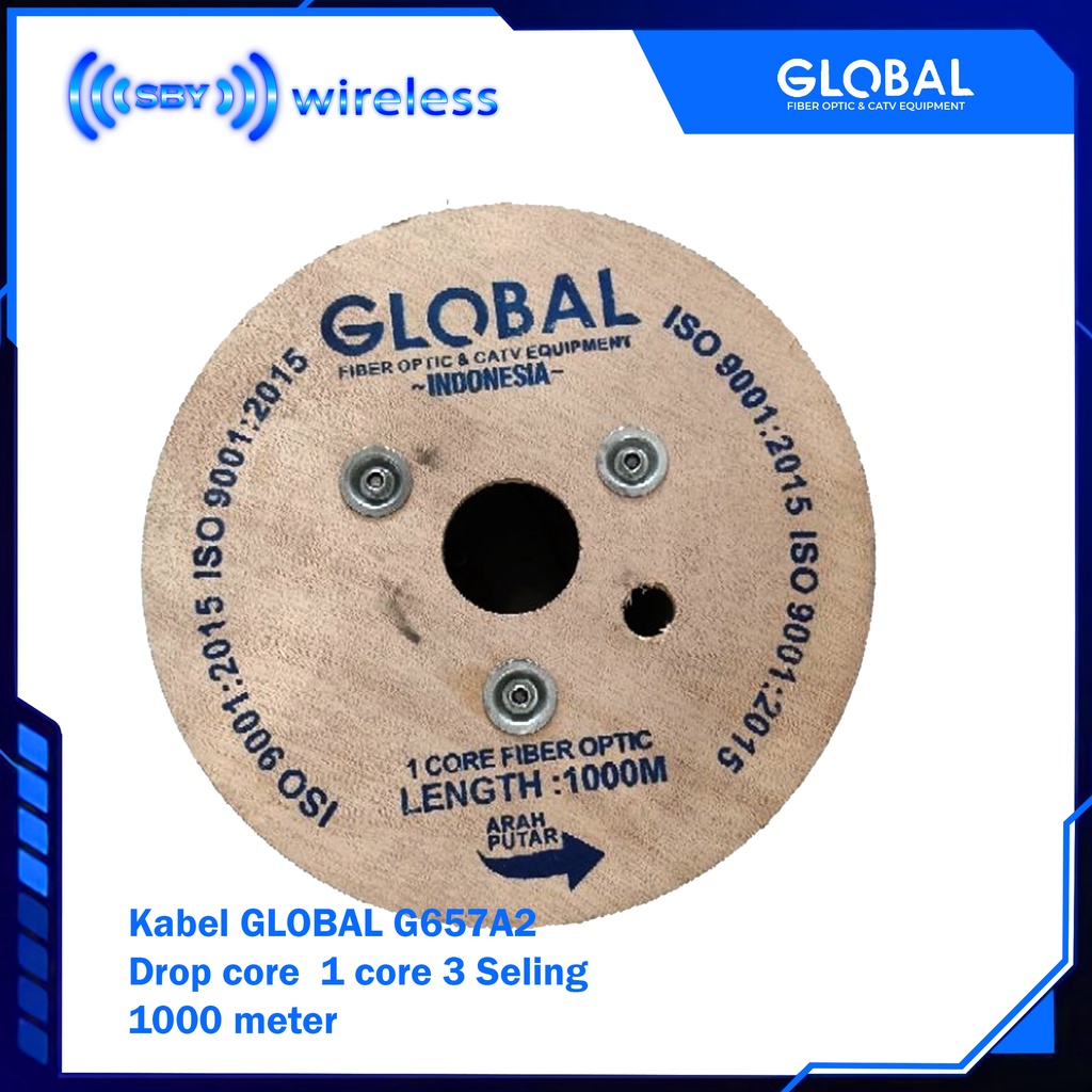 GLOBAL G657A2 Kabel FTTH Dropcore Drop core 1 core 3 Seling hasbelan 1000 meter fiber optic Drop Wire 1Core 3Seling Kawat