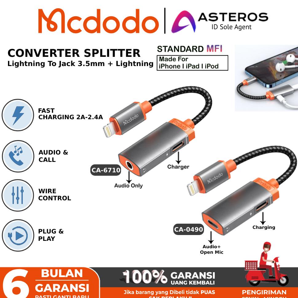 Promo Mcdodo Converter Splitter For Iphone Lightning Ke Jack 3.5Mm + Lightning ,Charging Audio Call 