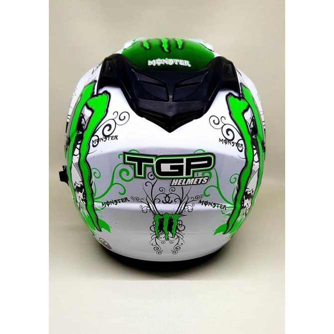 Helm Helmet Helem double visor BXP motif monster Putih Hijau