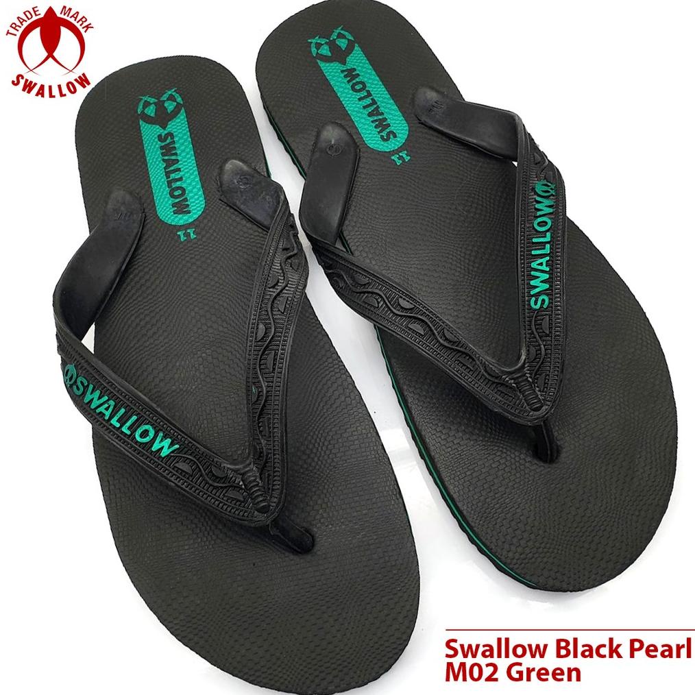 Limited Sendal Jepit Swallow Black Pearl M02 - Sandal Japit M02 Swallow Hitam Aksen Warna Metallic P