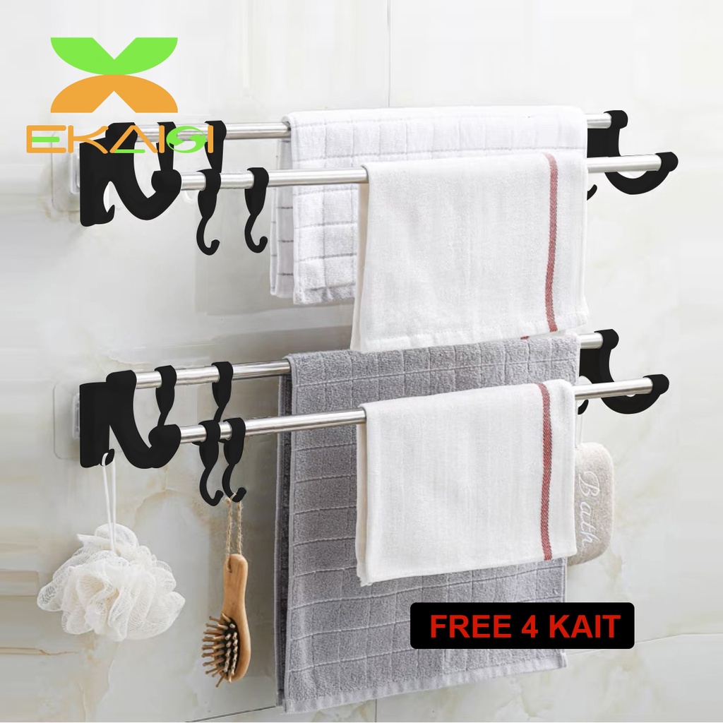 Ekaisi 2 set ekaisi gantungan handuk tanpa paku hanger handuk