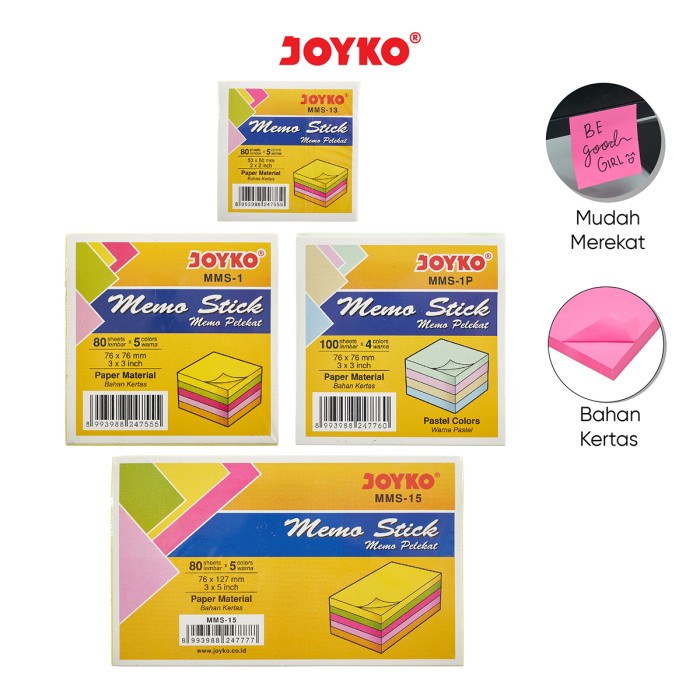 

Memo Stick Kertas Memo Tempel Sticky Note Joyko Mms-1 ~15 5 Warna