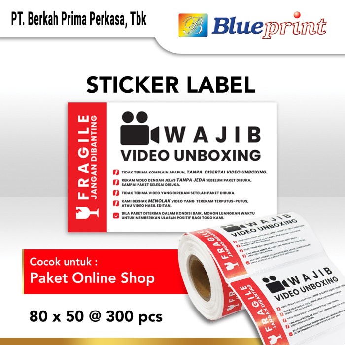 

Terlaris Label Sticker Fragile Wajib Video Unboxing Blueprint 80X50 Mm Isi 300